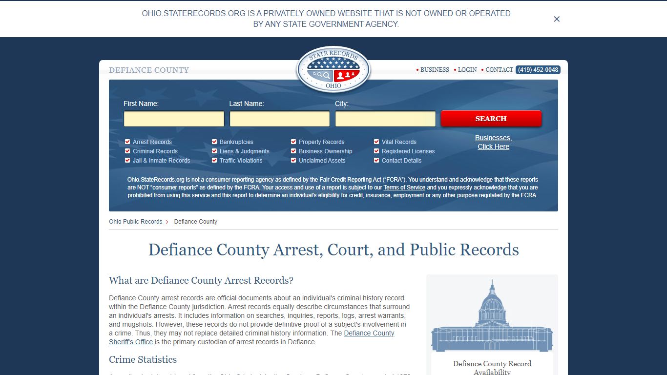 Defiance County Arrest, Court, and Public Records